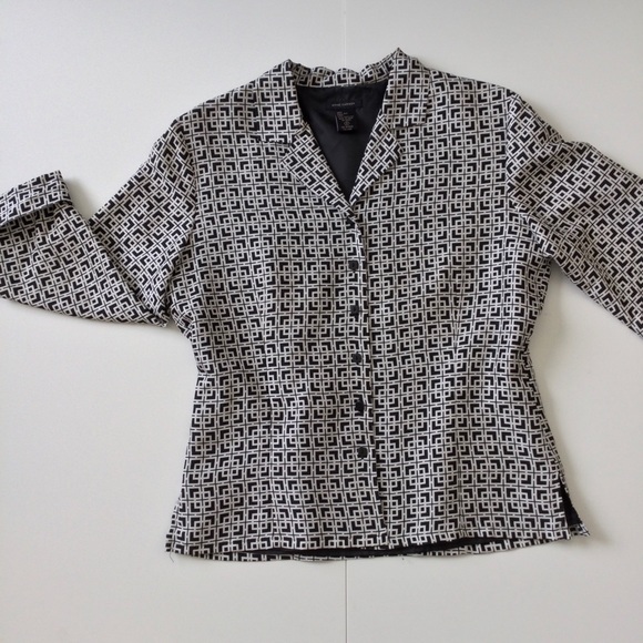 Vintage Y2K Black & White Silk Geometric Print Blouse | Jacket S - Picture 4 of 12